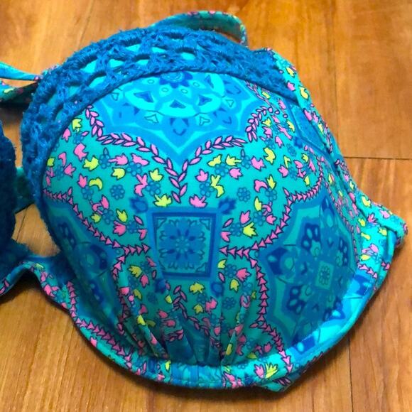 Aerie Nina Blue Floral Push Up Bikini Swim Top Size 34D - Picture 4 of 12